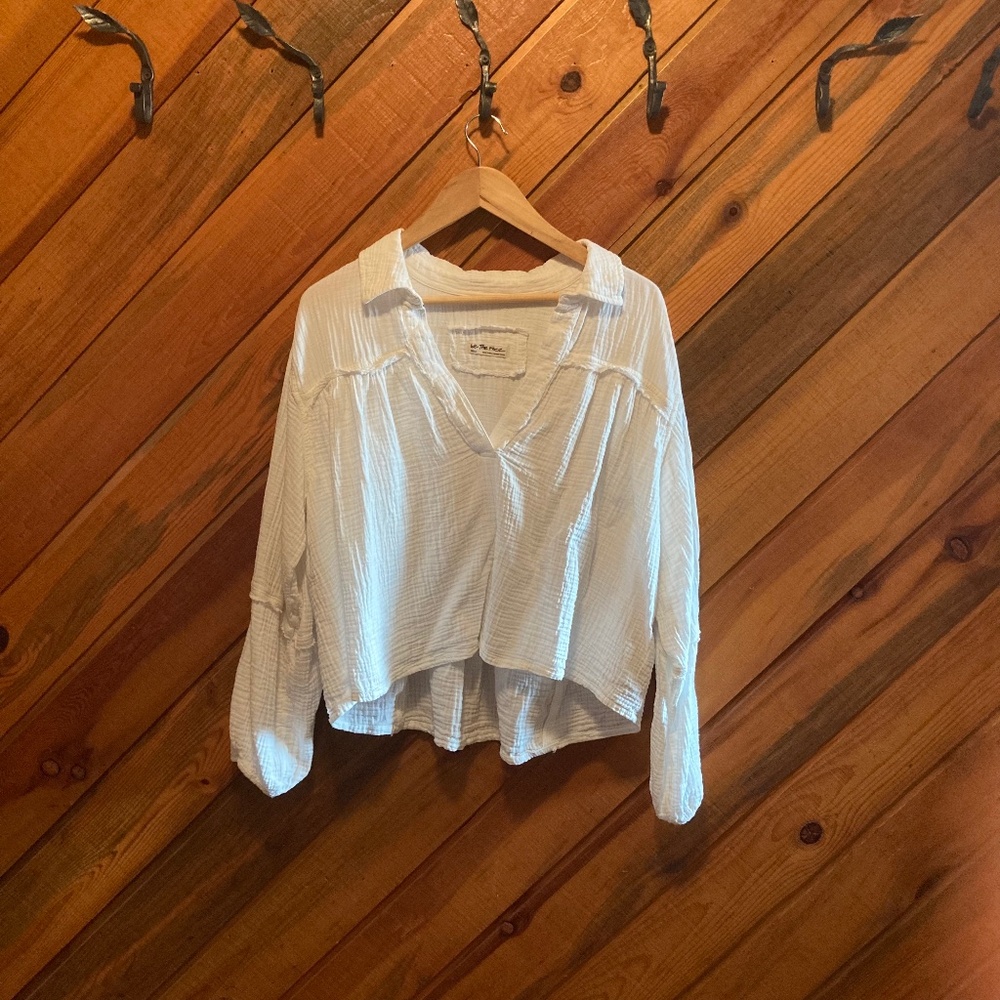 We The Free white long sleeve peasant/boho blouse/top
